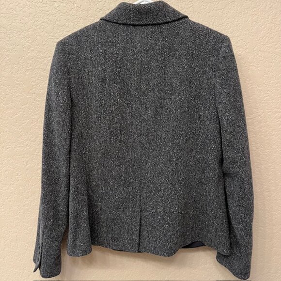 LL Bean Women's Gray 3 Button Jacket Herringbone Wool Silk Pockets Size M - Picture 2 of 9